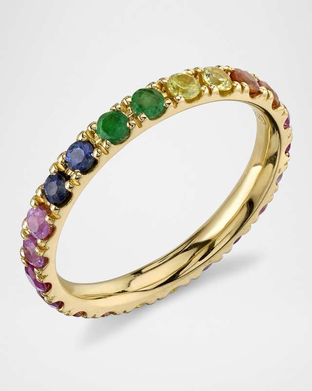 14K Yellow Gold Eternity Rainbow Ring, Size 7